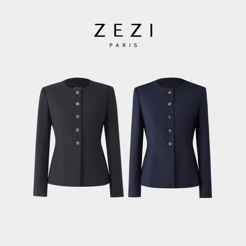ZEZI【路飞专属】【精英套】弹力羊毛西装小香短外套圆领单排Z13C547J