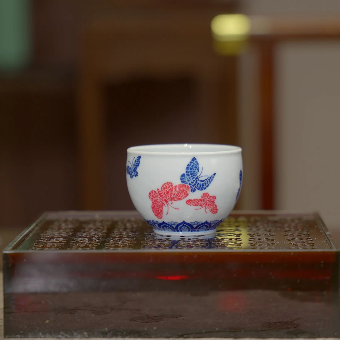 红丰窑 | 蝴蝶杠杯 80ML  景德镇陶瓷纯手工手绘复古陶瓷茶杯茶具