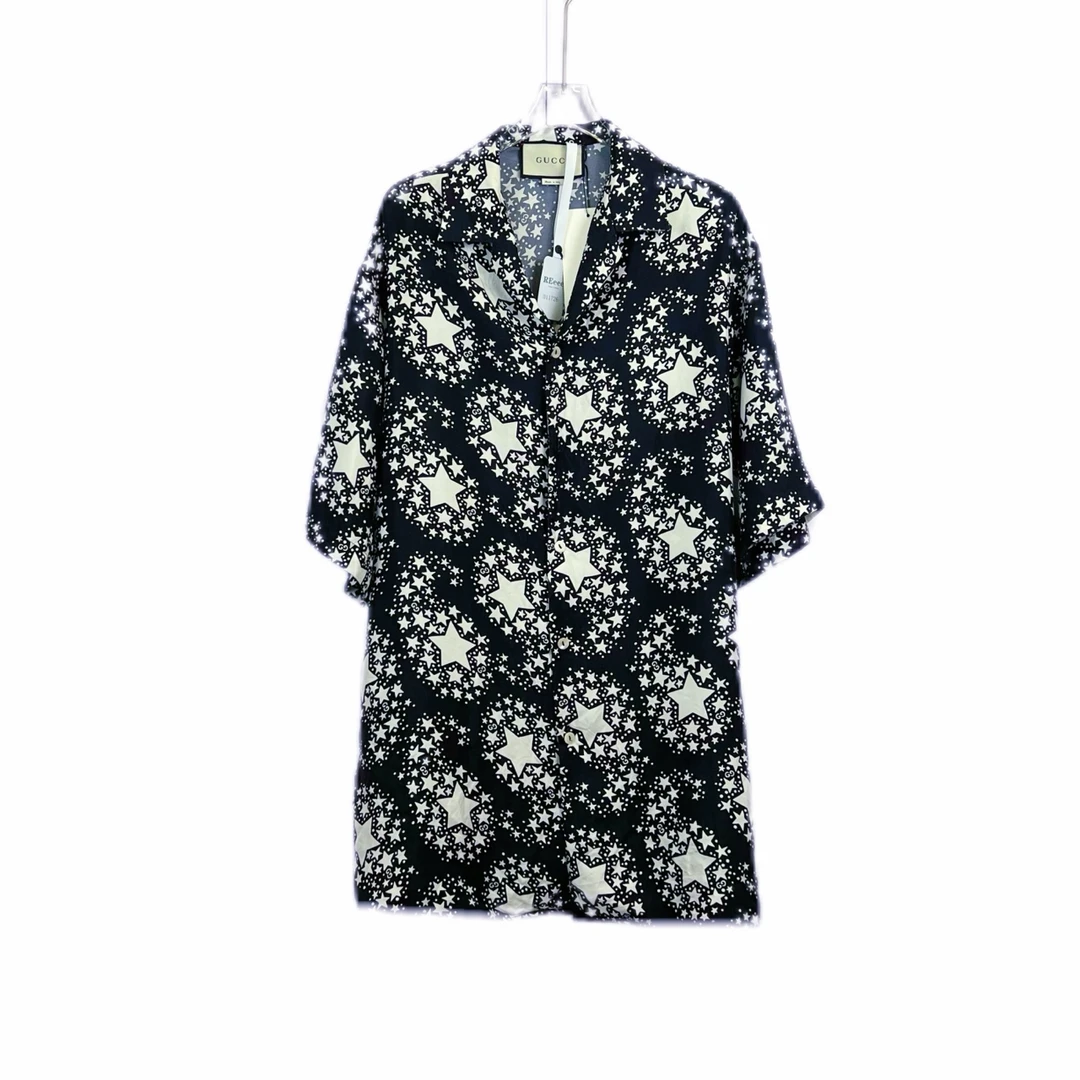 99新 GUCCI/古驰 011726/满印翻领短袖衬衫  46码