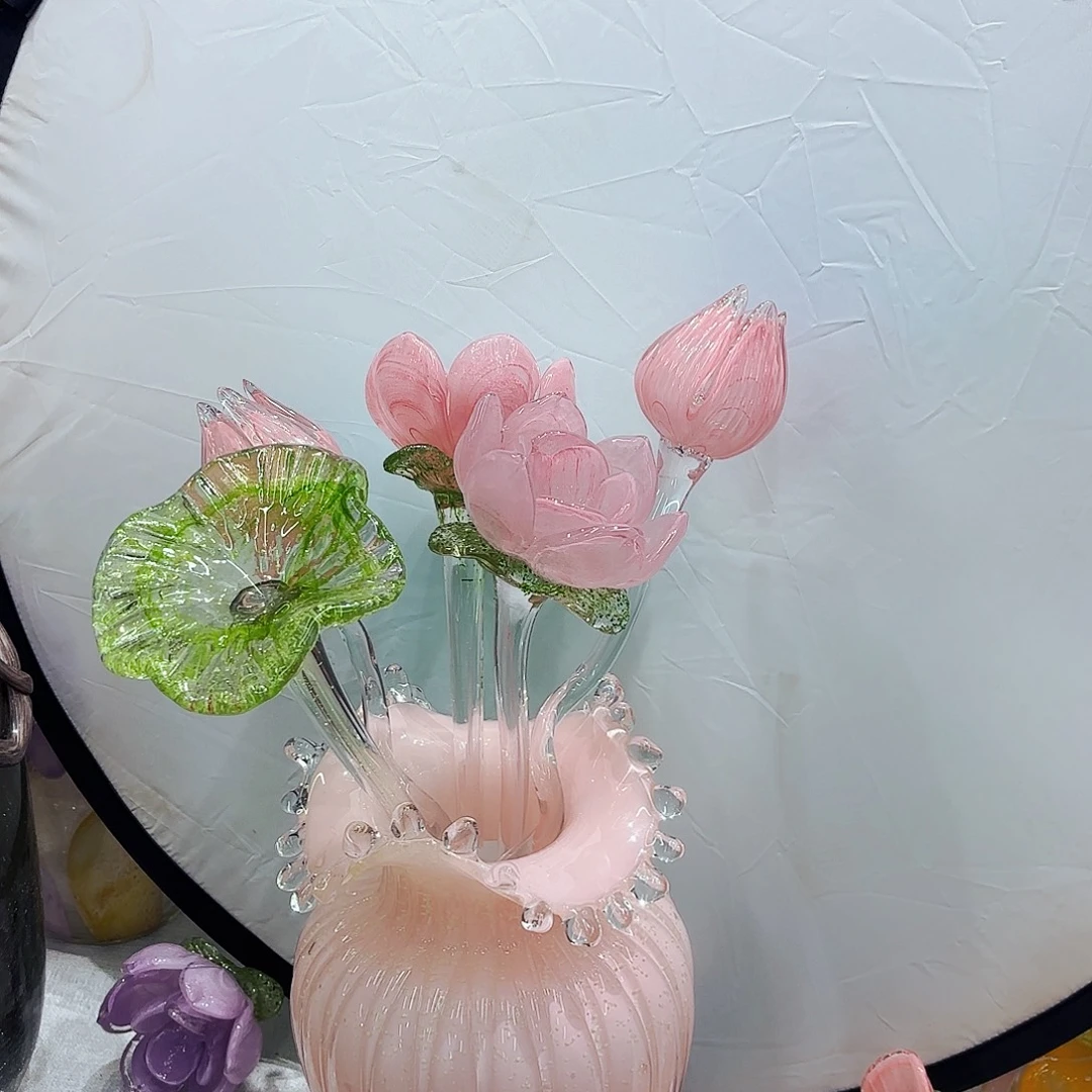 一套荷花带瓶安妮家居花瓶摆件不完美