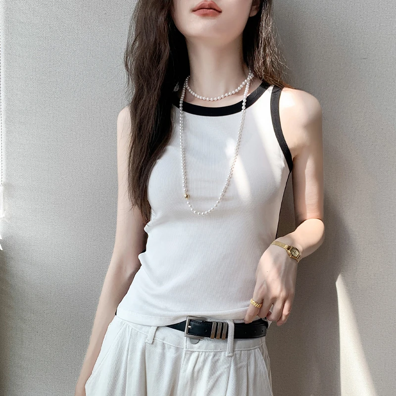 性感圆领外穿吊带背心女2025春季新款无袖上衣衬衫内搭白色打底衫