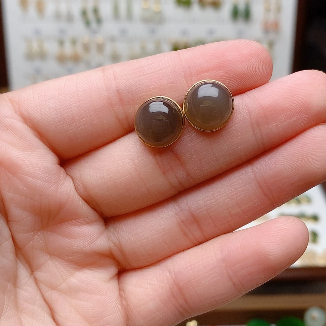 和田玉银S925镶嵌耳饰