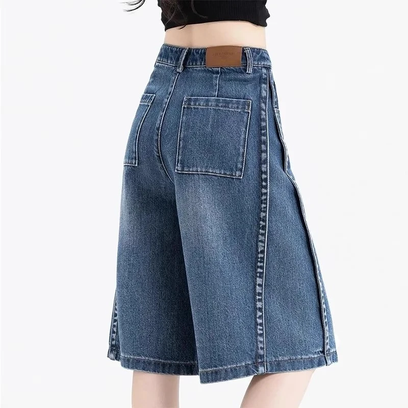 六分牛仔裤女夏季薄款2025新款高腰显瘦大码小个子阔腿宽松中裤女