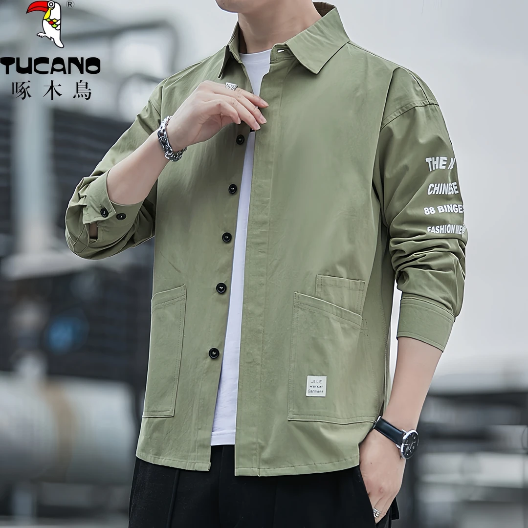 啄木鸟长袖衬衫男士春季潮牌工装外套2025新款韩版潮流痞帅气休闲
