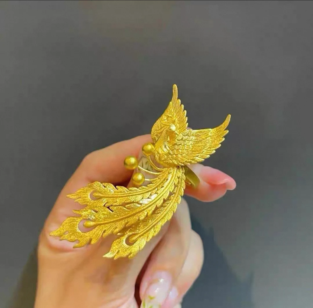 铜合金戒指 花家凤尾戒指指环金色首饰