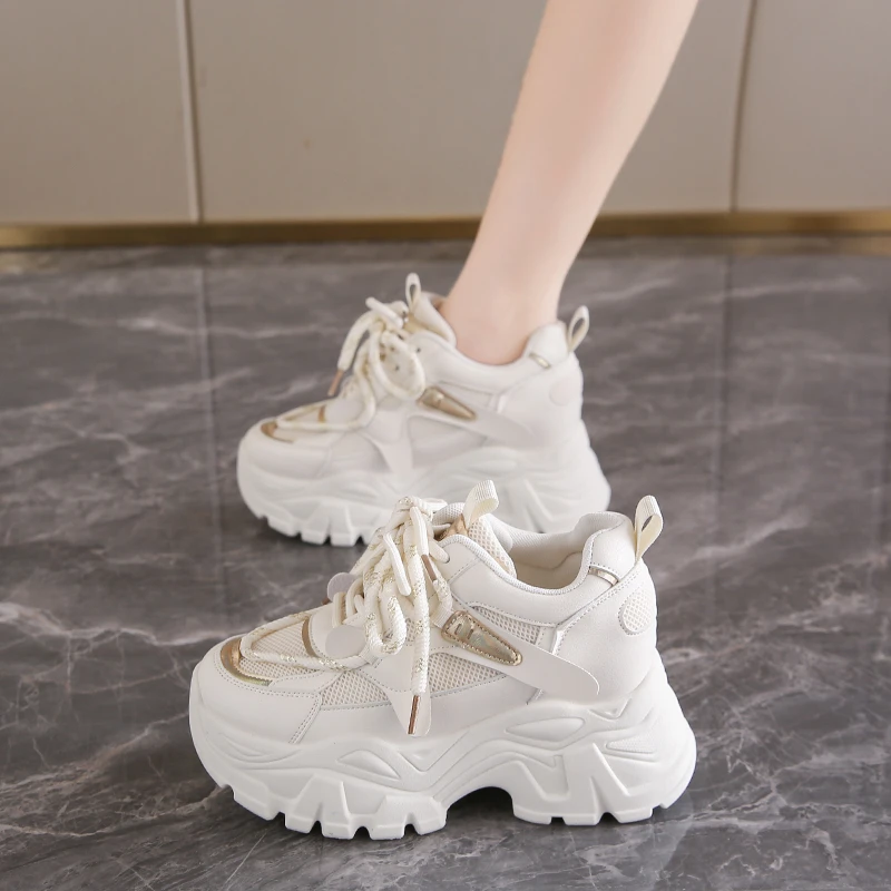 8cm内增高女鞋秋季新款网面透气厚底小白鞋矮个子女款女生老爹鞋
