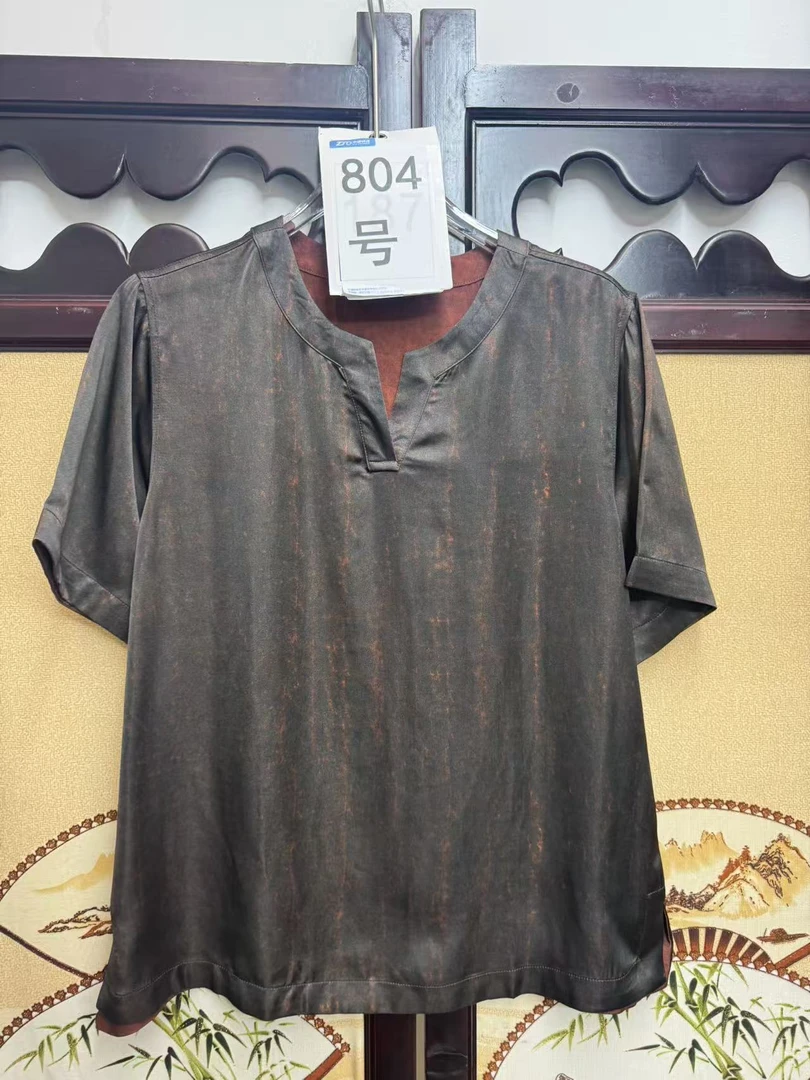 【804】通用夏季常规砂洗短袖T恤新中式气质黑色上衣