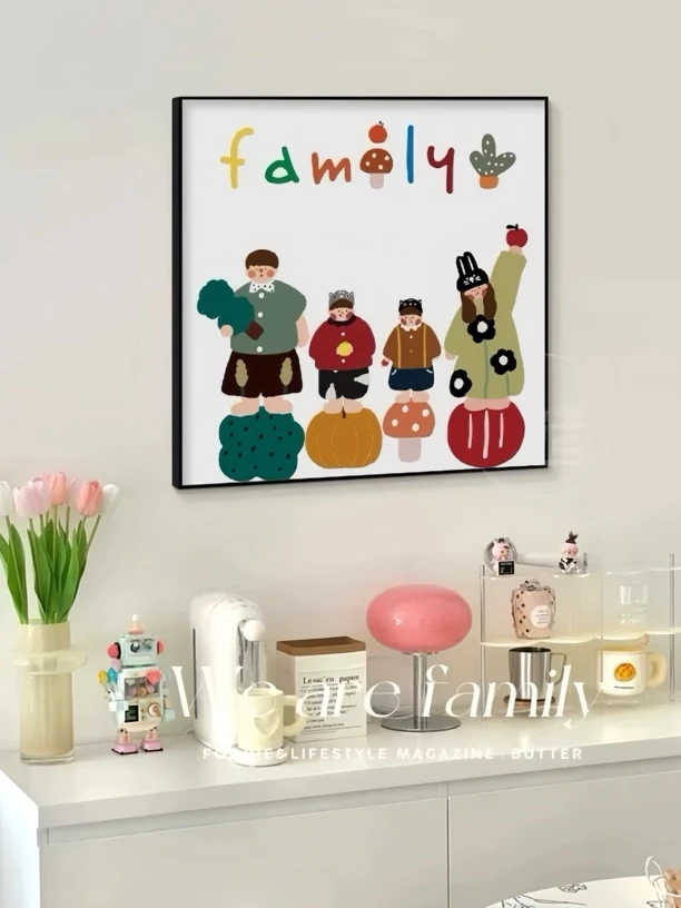 《family》可爱一家三口四口卡通全家福装饰画极简小众抽象挂壁画