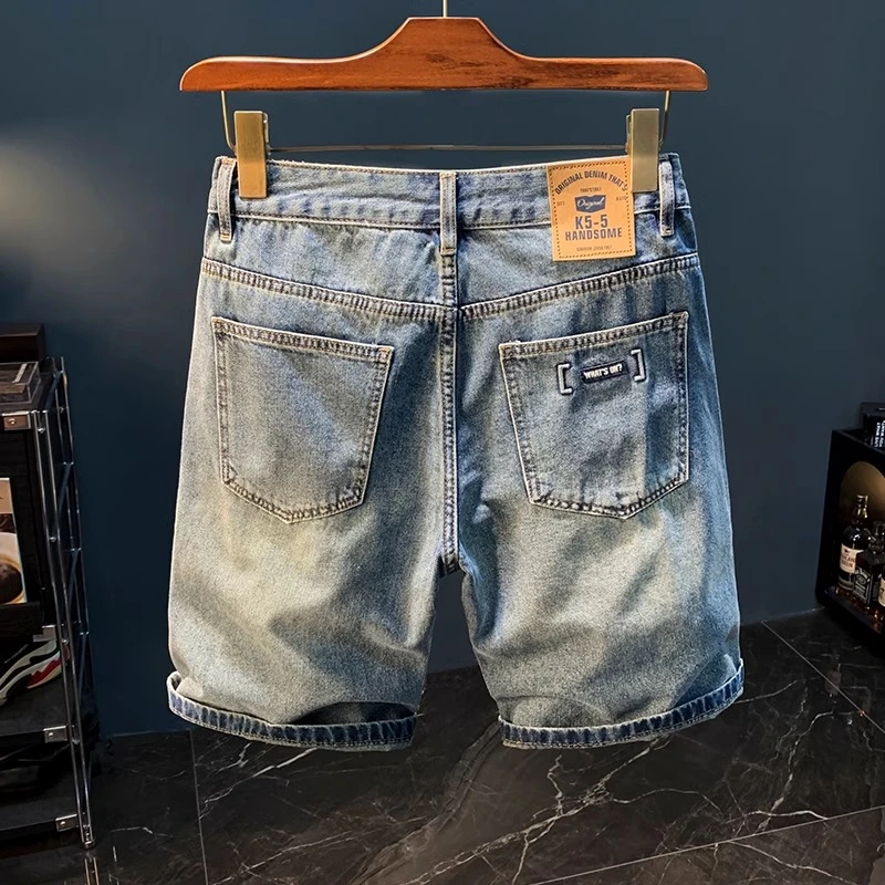 Cebrodz夏季休闲牛仔短裤新款潮流直筒中裤美式休闲外穿五分男裤
