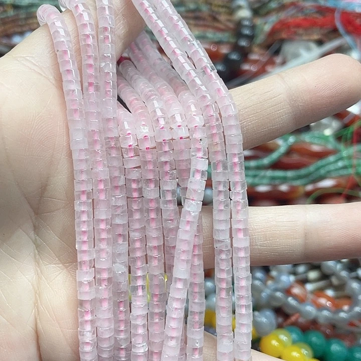 玛瑙/玉髓珠宝半成品未镶嵌一条4m粉晶隔片