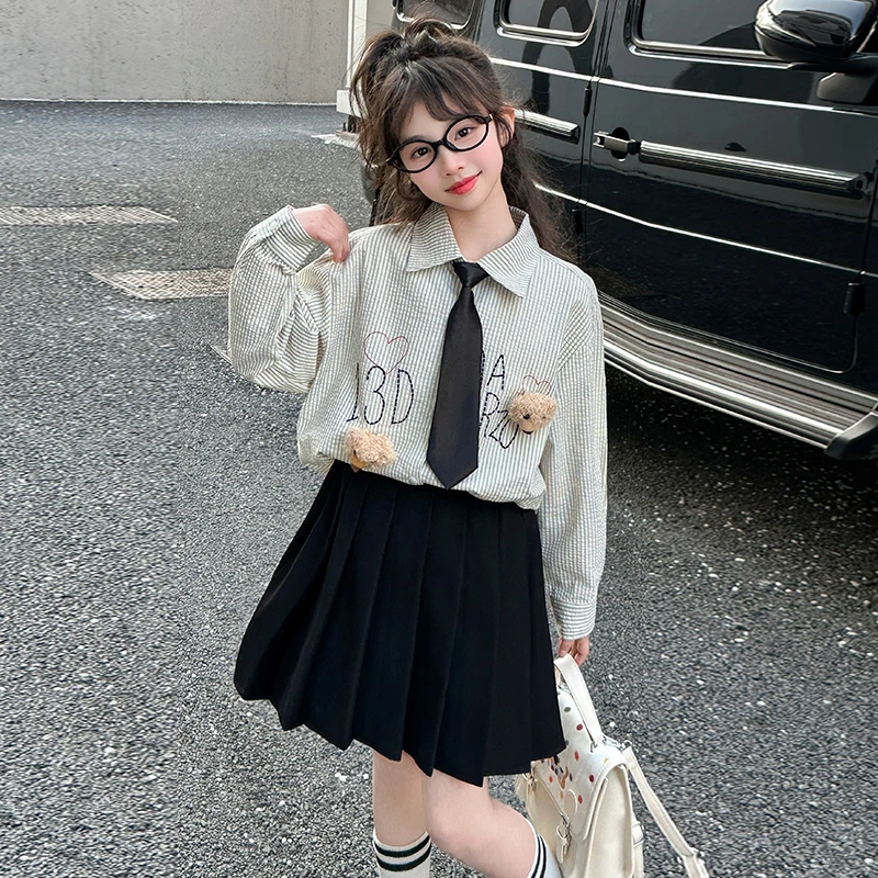 女童连衣裙春秋2025新款洋气儿童衬衫jk套装女大童春装学院风裙子