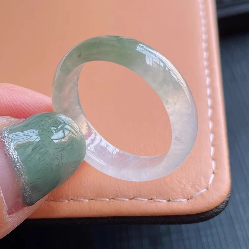 20圈口天然A货飘花彩水润翡翠指环时尚缅甸冰种老坑玉戒指男女款