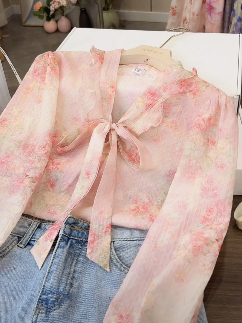 CS1260莫奈花园系列《玫瑰》衬衫时尚莱赛尔天丝面料百搭