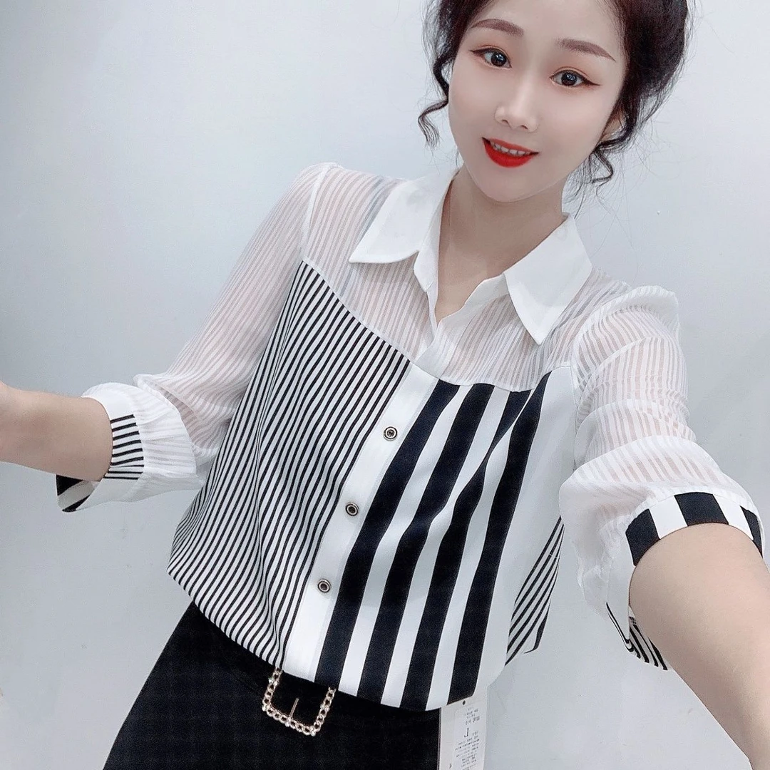 条纹七分袖上衣女春夏新款2025港味轻奢衬衣高级感宽松遮肉小衫女