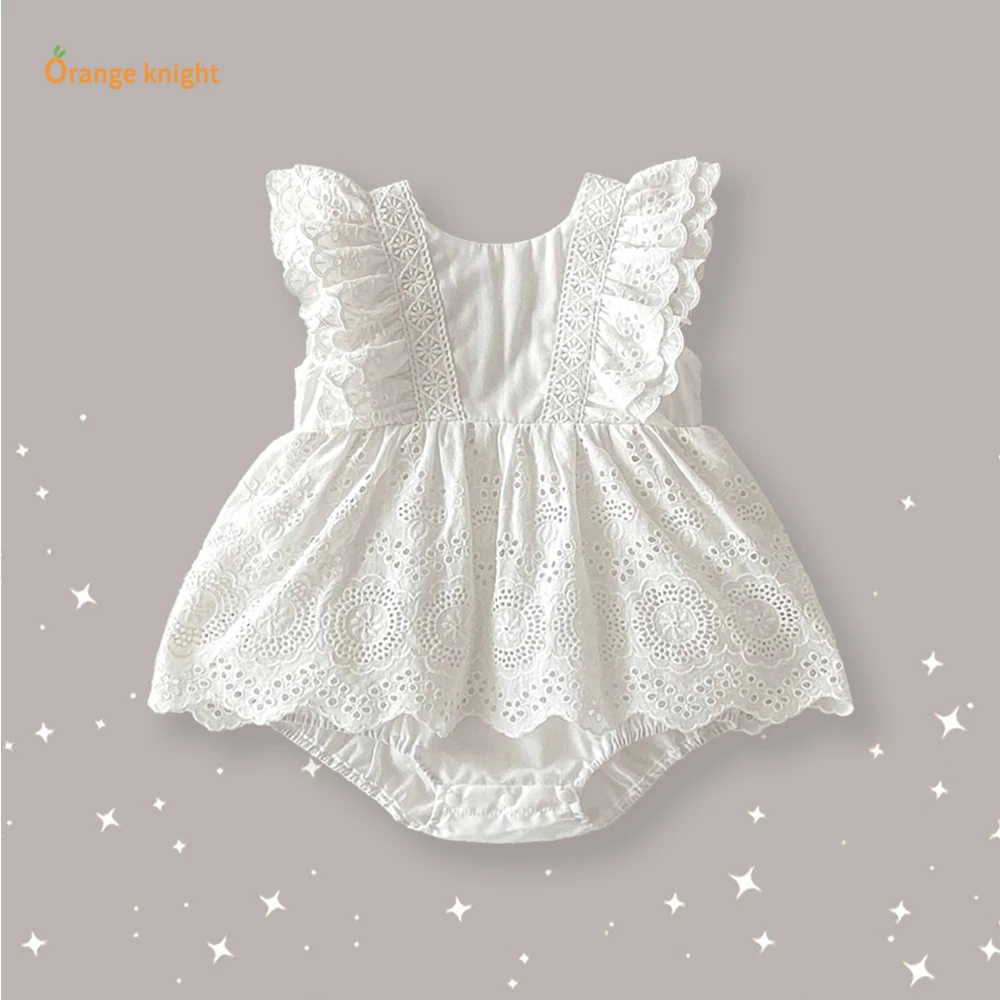 婴儿夏季温柔风格洋气甜美公主0到3岁女宝镂空短袖圆领连体衣爬服