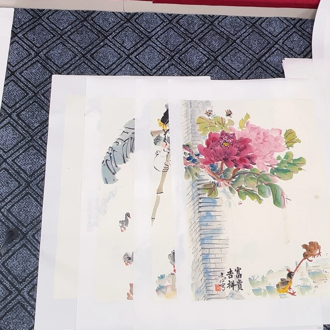 西***子国画赵忠良老师四尺三开花鸟作品旭4