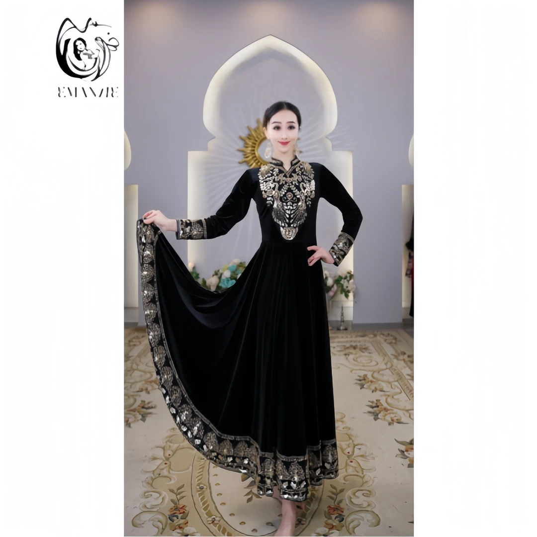 依曼之舞A2693刺绣小摆舞蹈修身百搭新疆舞服连衣裙广场舞