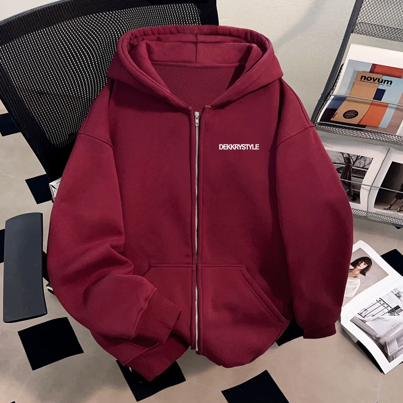 Dekkry街头潮流字母印花连帽开衫卫衣男女秋冬情侣装加厚ins外套