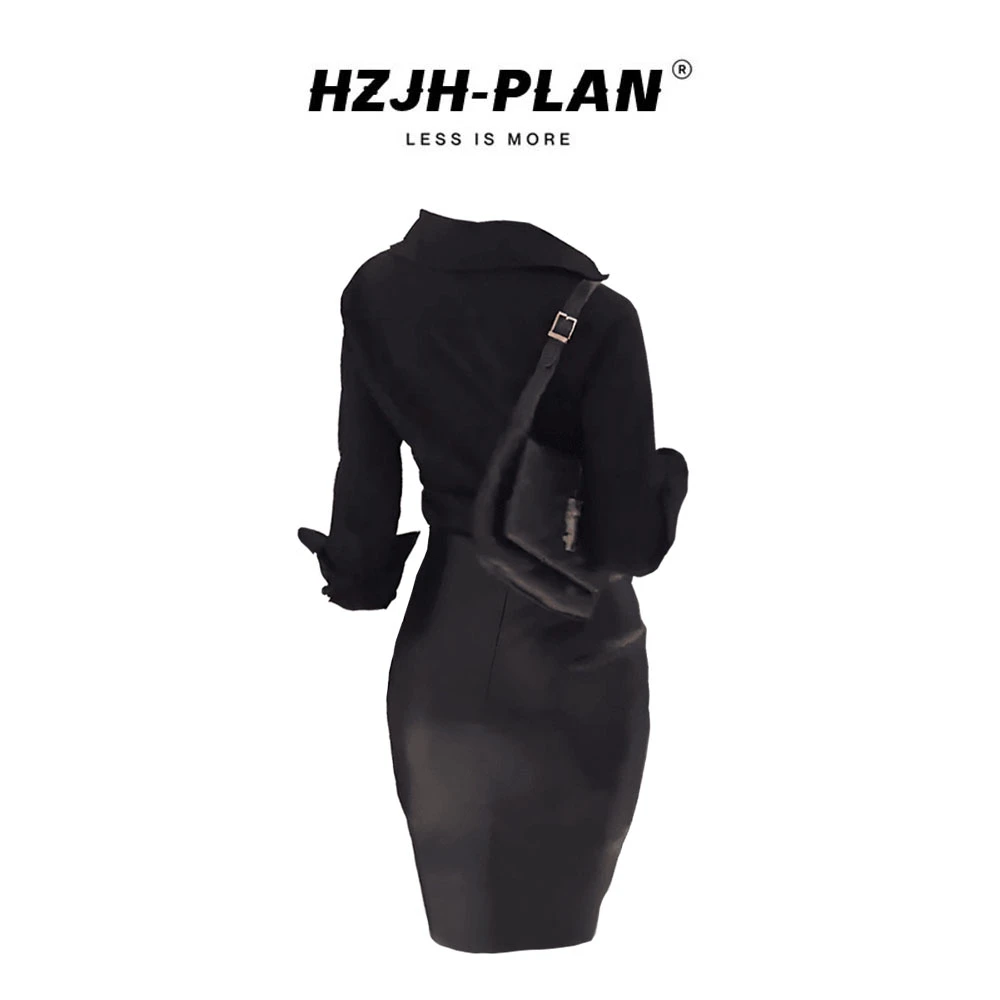 早春穿搭一整套辣妹风黑色衬衫包臀皮裙套装女别致漂亮小衫两件套