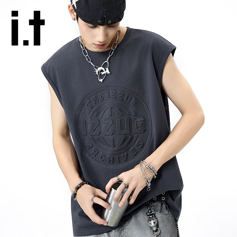 i.t izzue夏季新款休闲背心男士宽松百搭美式潮牌港风纯棉坎肩T恤
