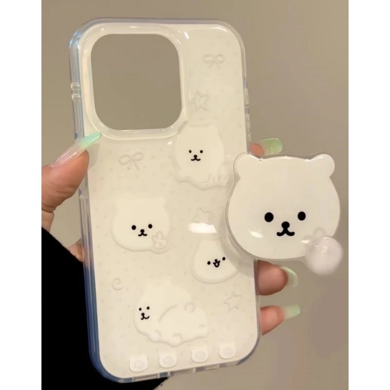 莱冰波点自嘲熊支架适用iPhone16大孔手机壳华为vivo小米15oppo套