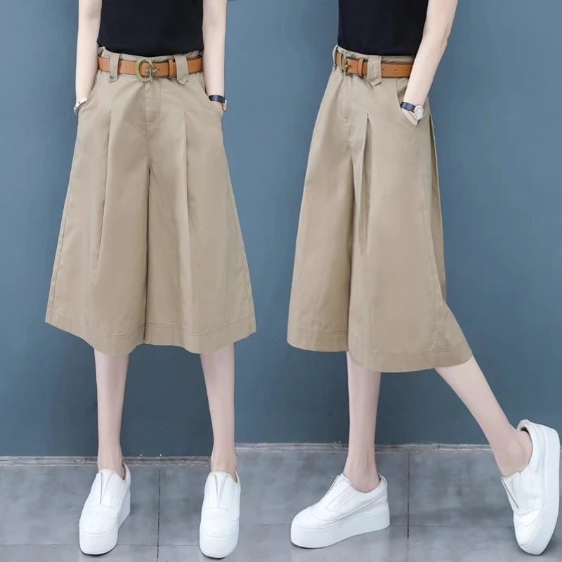 La Chapelle/拉夏贝尔 七分休闲阔腿裤夏薄款宽松高腰百搭直筒裤