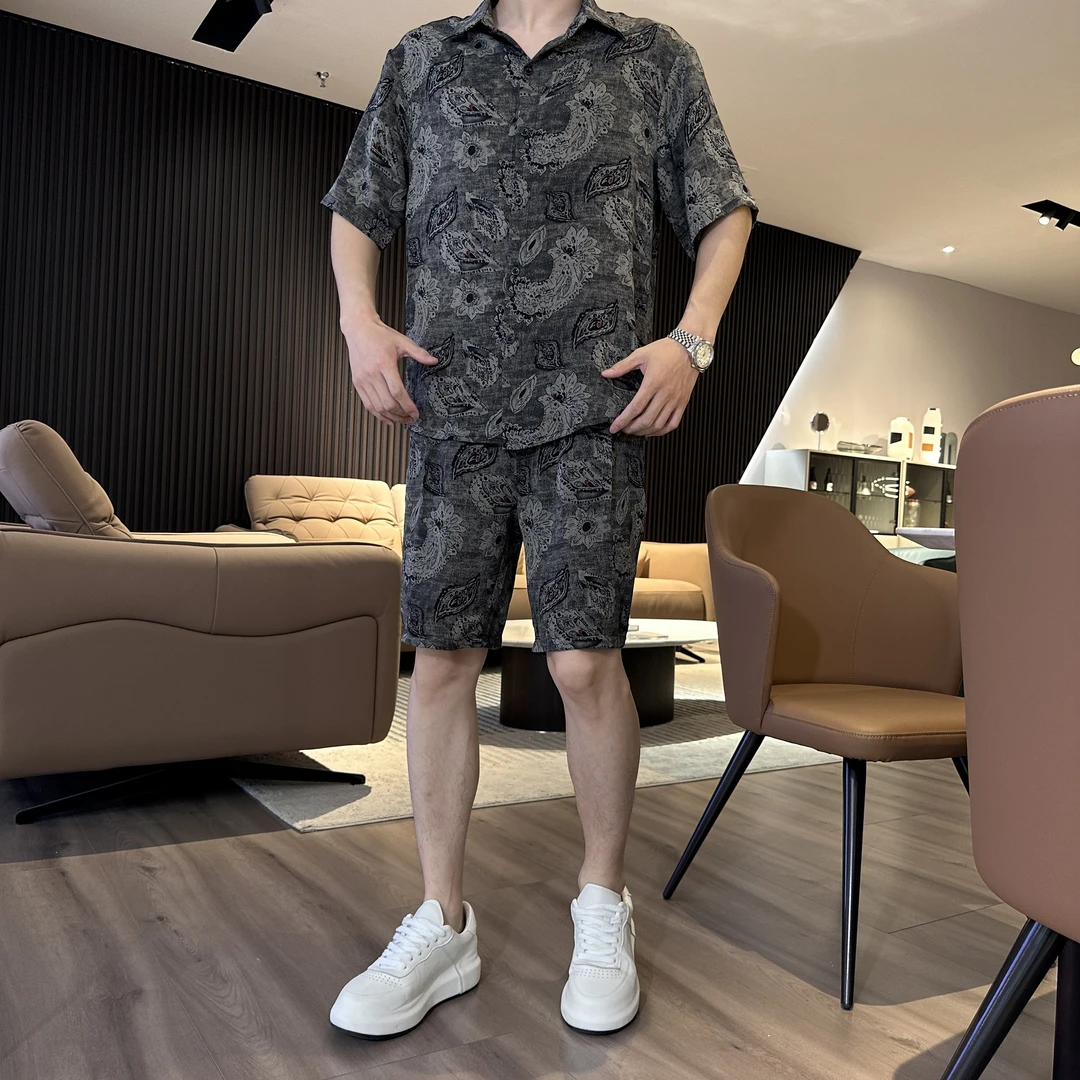 新款男士时尚套装宽松休闲运动套装衬衫上衣潮流裤痞帅个性百搭