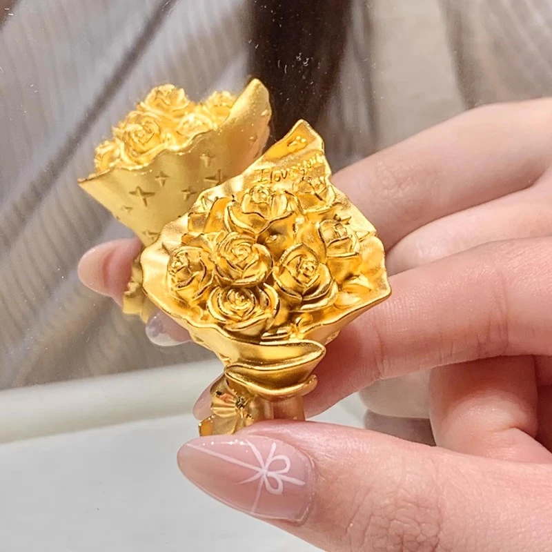 瑞诺黄金玫瑰花束摆件999足金纯金收藏投资情人节礼物送女友老婆
