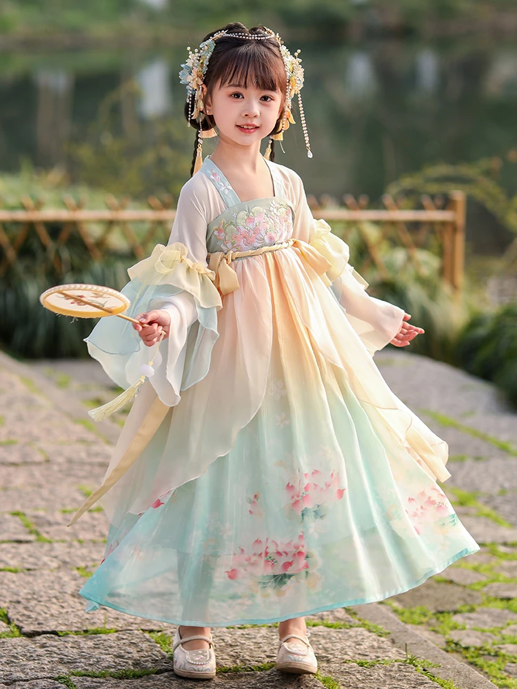 女童汉服夏季新款古装超仙中国风儿童唐装襦裙连衣裙古风表演套装
