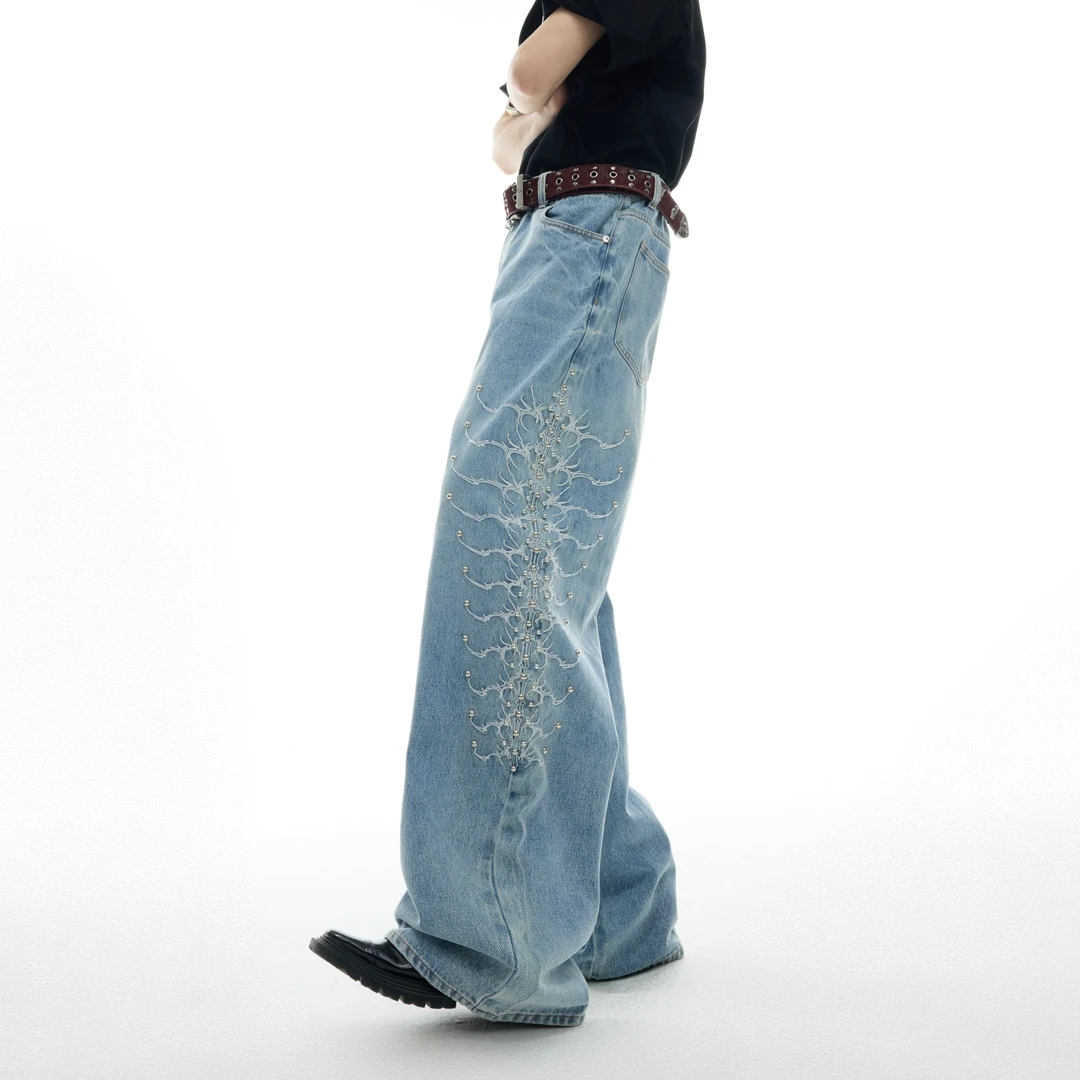 ArguE CulturE蛇瞳脊骨 小众复古水洗脊骨金属柳钉设计感牛仔裤