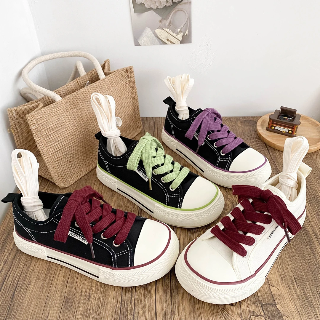 觅觅2025撞色厚底帆布鞋女春秋季百搭休闲鞋透气小白鞋女鞋ins风