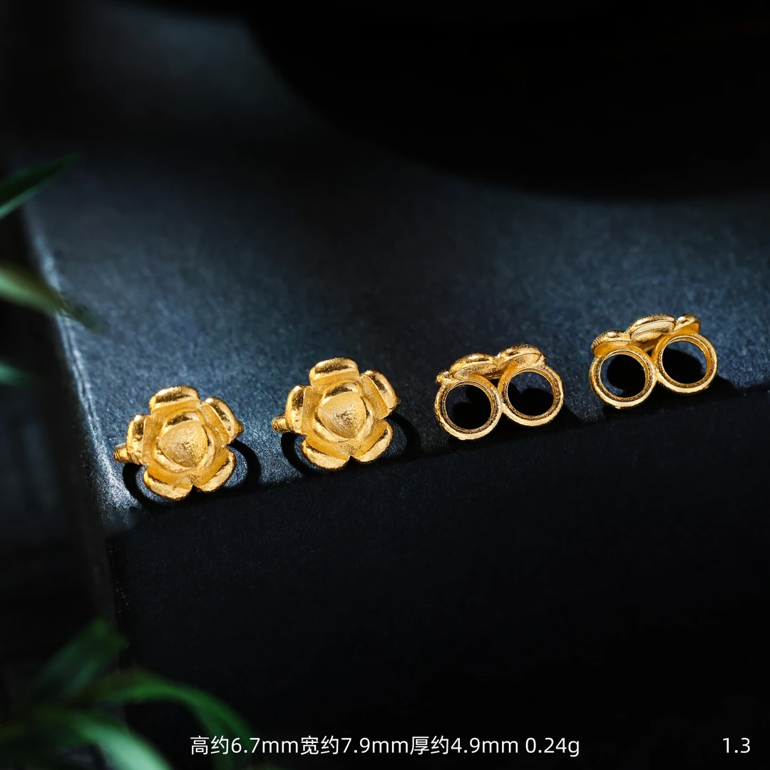 【金豆】18K金山茶花双排孔隔珠双排手串隔片双孔卡扣配件D