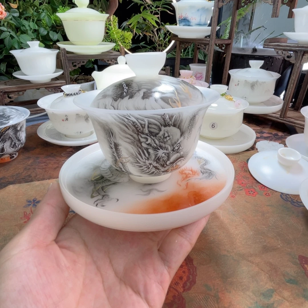 冰晶璞玉素烧薄胎龙腾四海