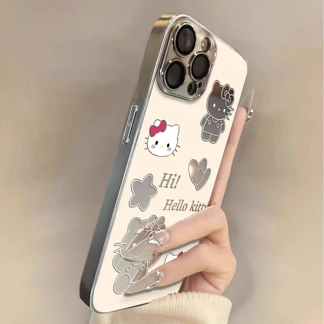 爱心凯蒂猫适用iPhone16防摔苹果15promax镜面卡通14全包13可爱12