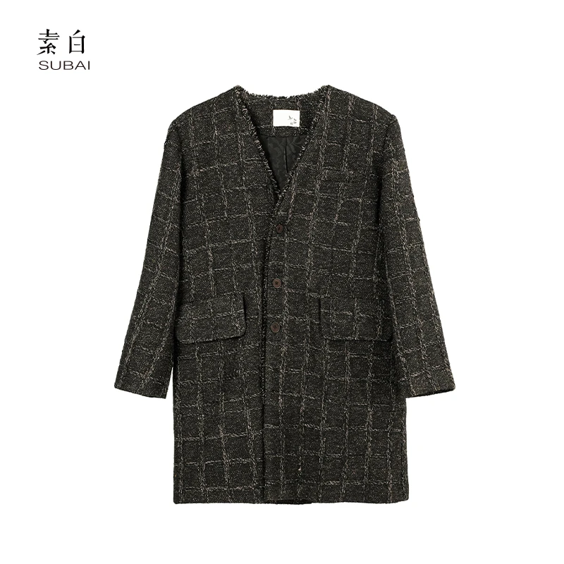 素白复古小众【格度】N01974高级感格纹毛呢外套