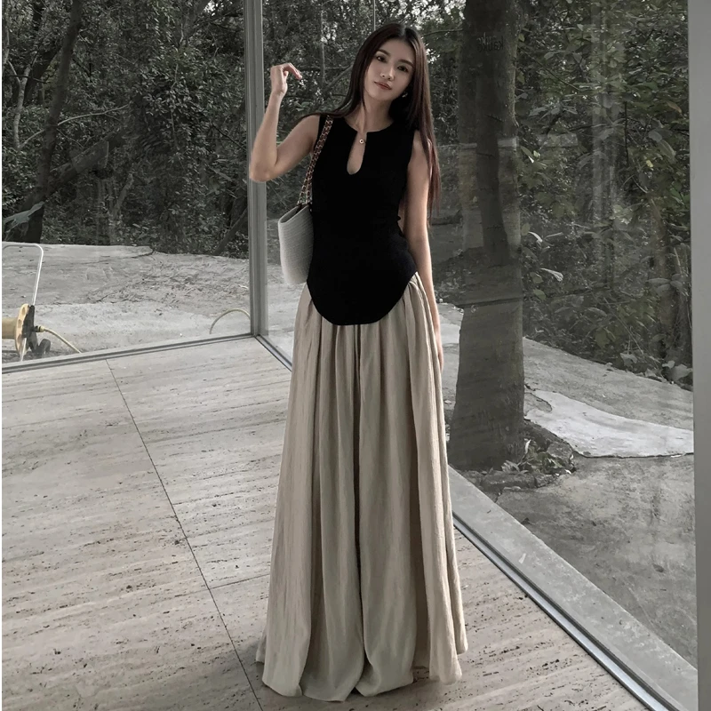 轻熟风极简风温柔时尚套装高腰显瘦无袖背心上衣高腰半身裙两件套