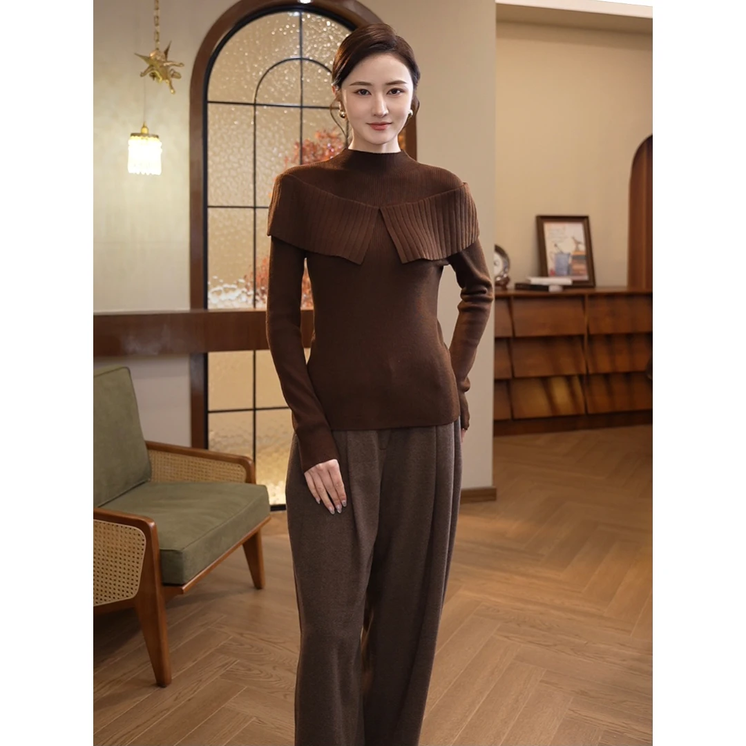 2026秋冬新款【8278】含绵羊毛轻奢洋气半高领老钱风女装针织衫毛