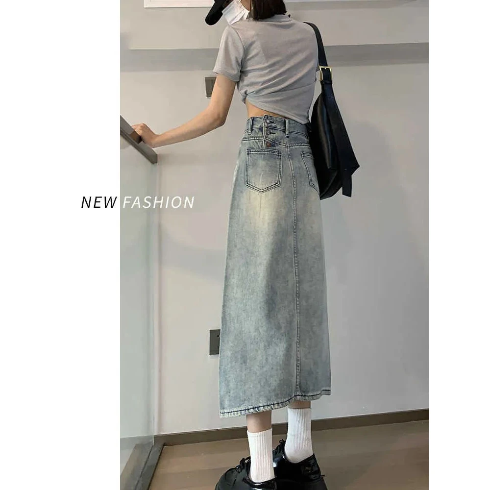 【1013人收藏】浅色高腰牛仔半身裙女夏季薄款小个子大码显瘦中长款