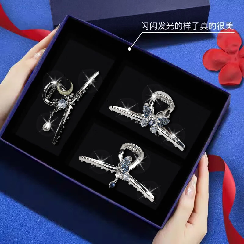 蝴蝶结发夹高级感金属大号后脑勺盘发抓夹鲨鱼夹生日礼物送女生