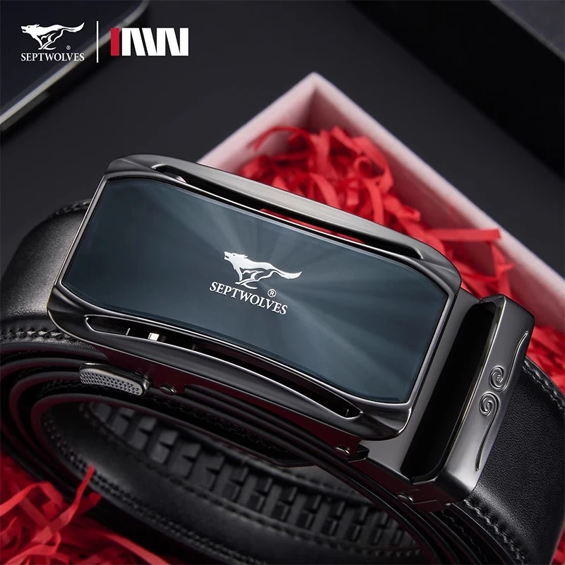 七匹狼男士牛皮皮带2025新款自动扣真皮裤腰带送爸爸老公生日礼物