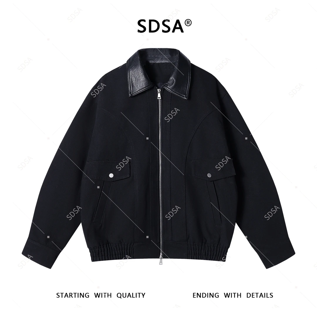 SDSA夏季新款男士痞帅美式拼接翻领拉链外套小众设计高级感夹克