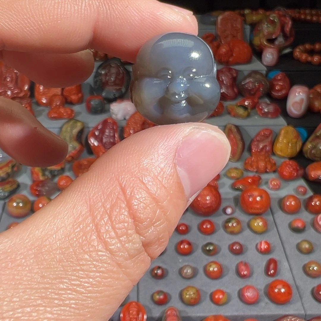 南红玛瑙未镶嵌蓝冻佛头单珠