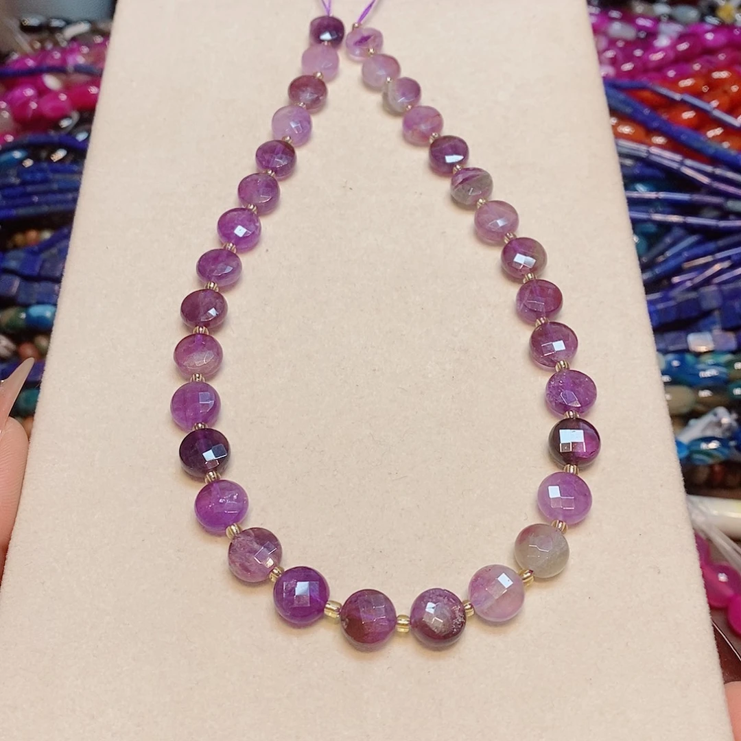 玛瑙/玉髓未镶嵌珠宝半成品10mm紫水晶圆饼切面一条