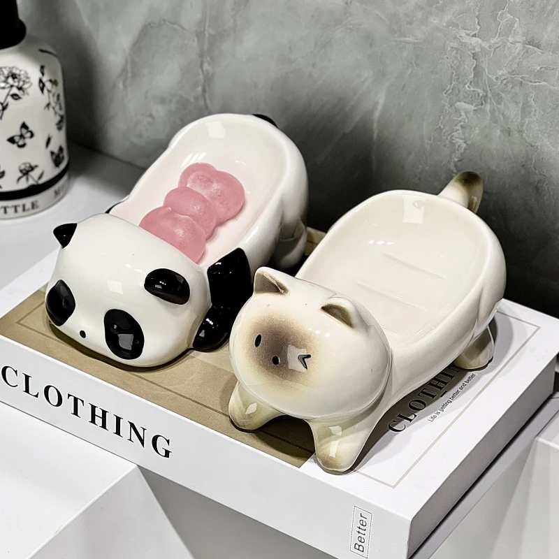 创意高颜值猫咪肥皂碟可沥水陶瓷高级肥皂碟轻奢肥皂收纳盒