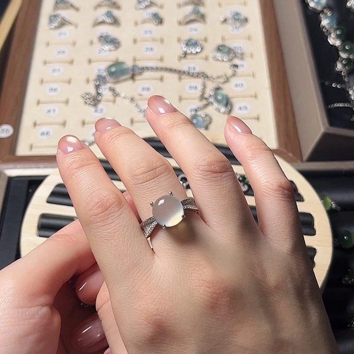 蛇纹石玉银S925镶嵌戒指