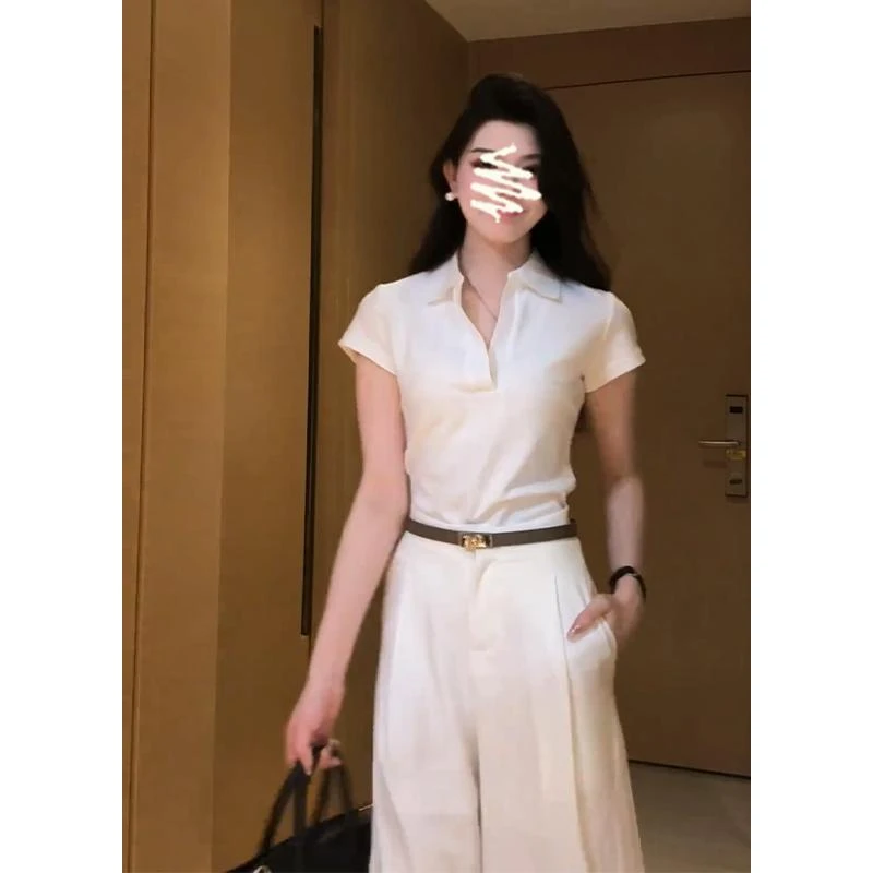 2025夏季新款女韩系穿搭翻领短袖POLO领上衣气质时尚洋气休闲T恤