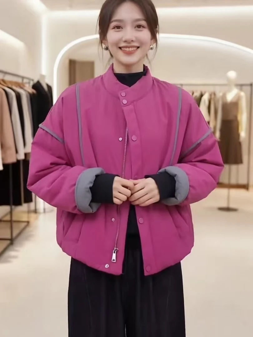 撞色立领棉服外套女装2025秋冬新款时尚休闲百搭宽松保暖棉衣棉袄