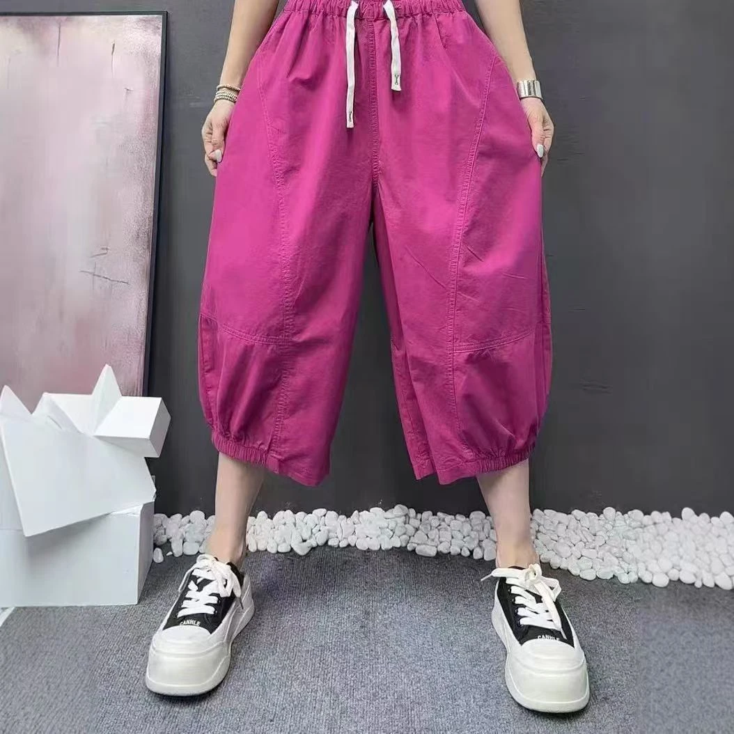 夏款夏季8分裤松紧腰抽绳休闲裤17129