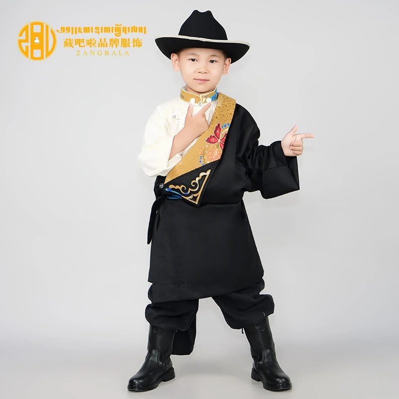 藏吧啦男孩高档薄配领藏袍民族服饰藏装儿童藏式演出服