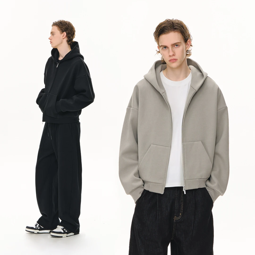 CLIMAX VISION重磅BOXY版型宽松廓形短款拉链开衫连帽卫衣帽衫男